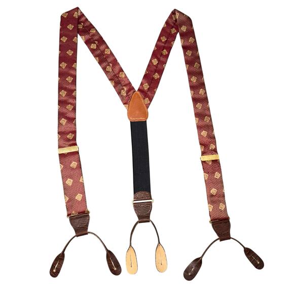 Vintage Other - Vintage Y-Shaped Abstract Print Adjustable Burgundy/Gold Suspenders